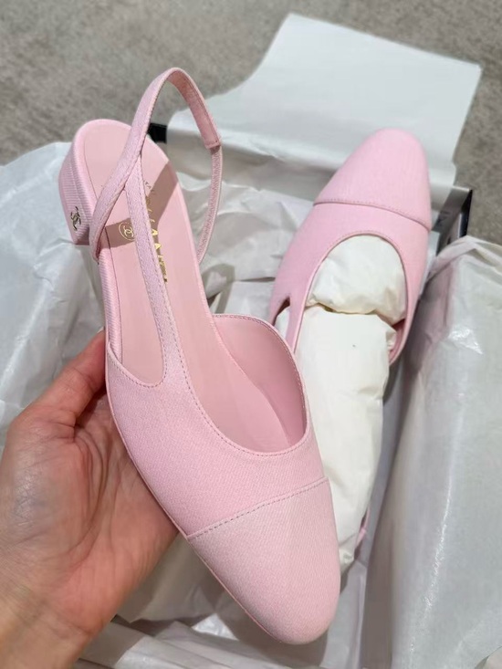 CHANEL Shoes - Denim Cap Toe CC Slingback Flats Light Pink